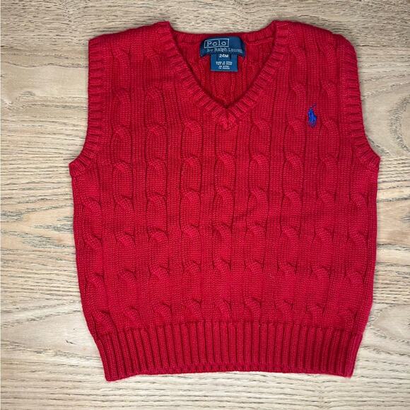 Polo Ralph Lauren Baby Cable Knit Sweater Vest Red Boy’s Size 24 months - Picture 1 of 6